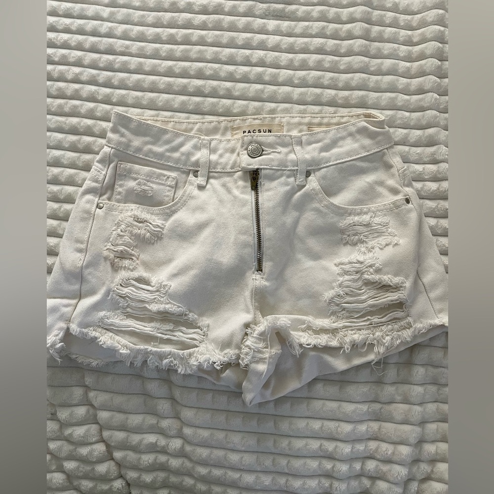 PACSUN white denim high rise shorts